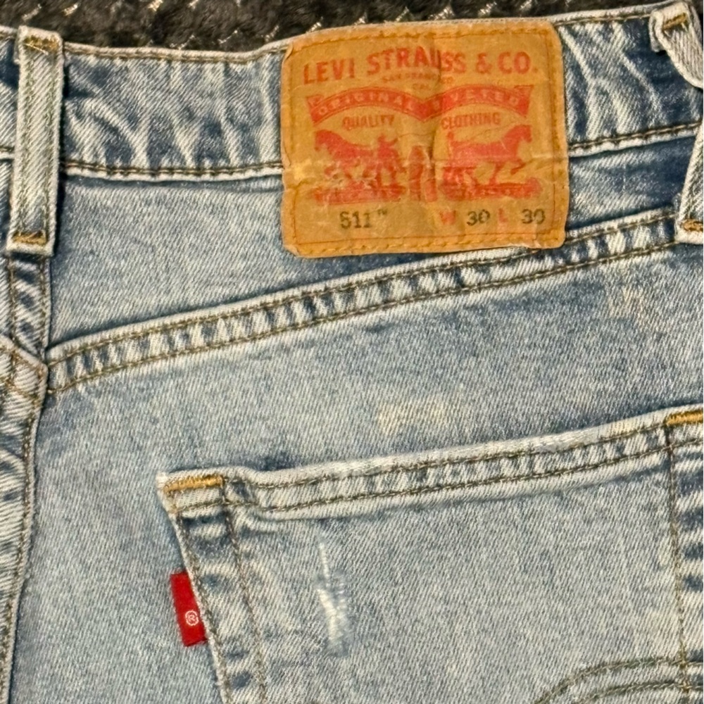 Levi's 511 Slim Fit Jeans Men W30 L30‎ Light Wash Distressed Ripped Stretch Den - Picture 3 of 13